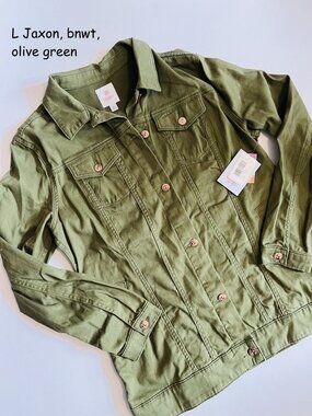 Large Lularoe Jaxon long jean jacket, olive green